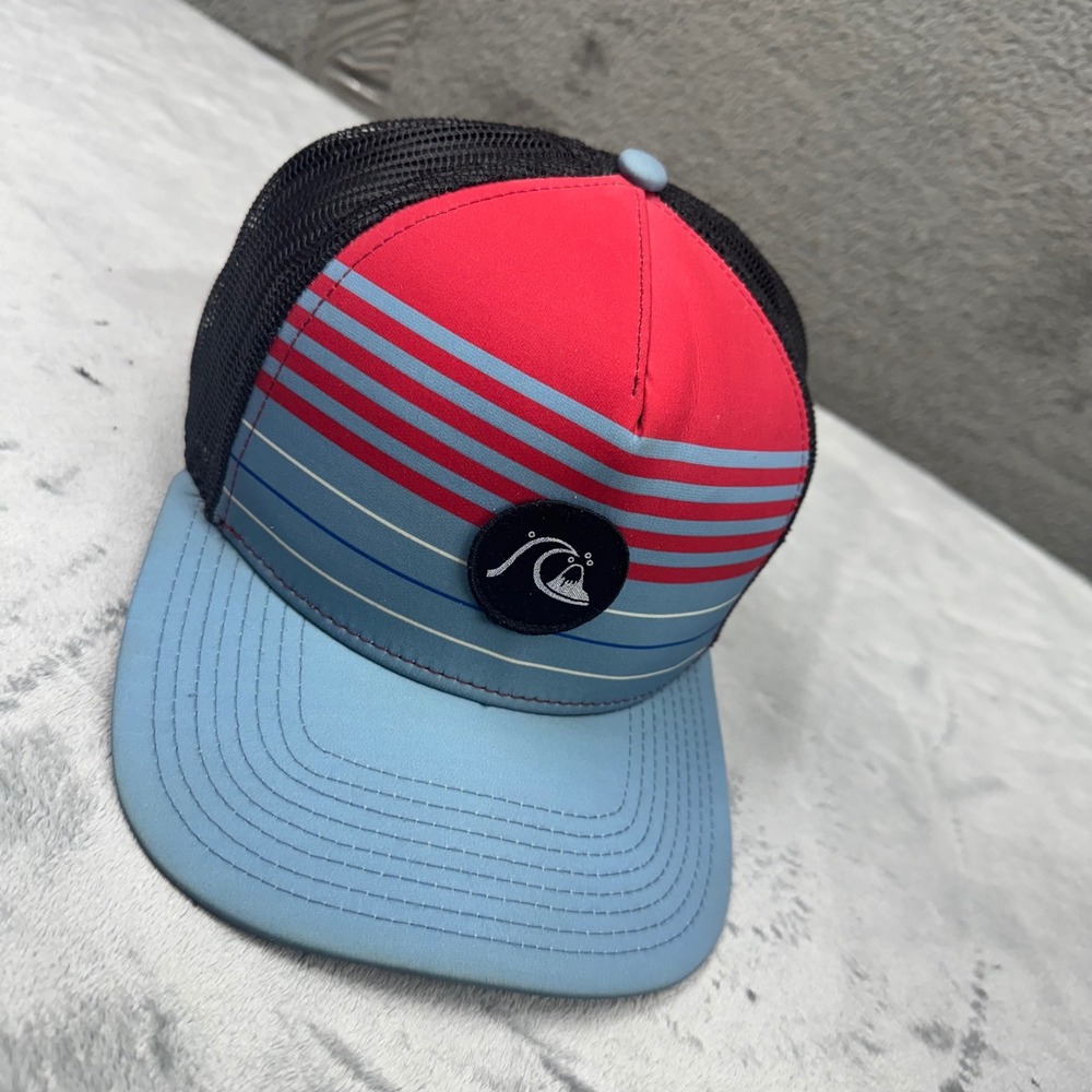 Quiksilver Mens Mesh Trucker Hat Red Blue Stripe‎ Logo Snapback OSFM